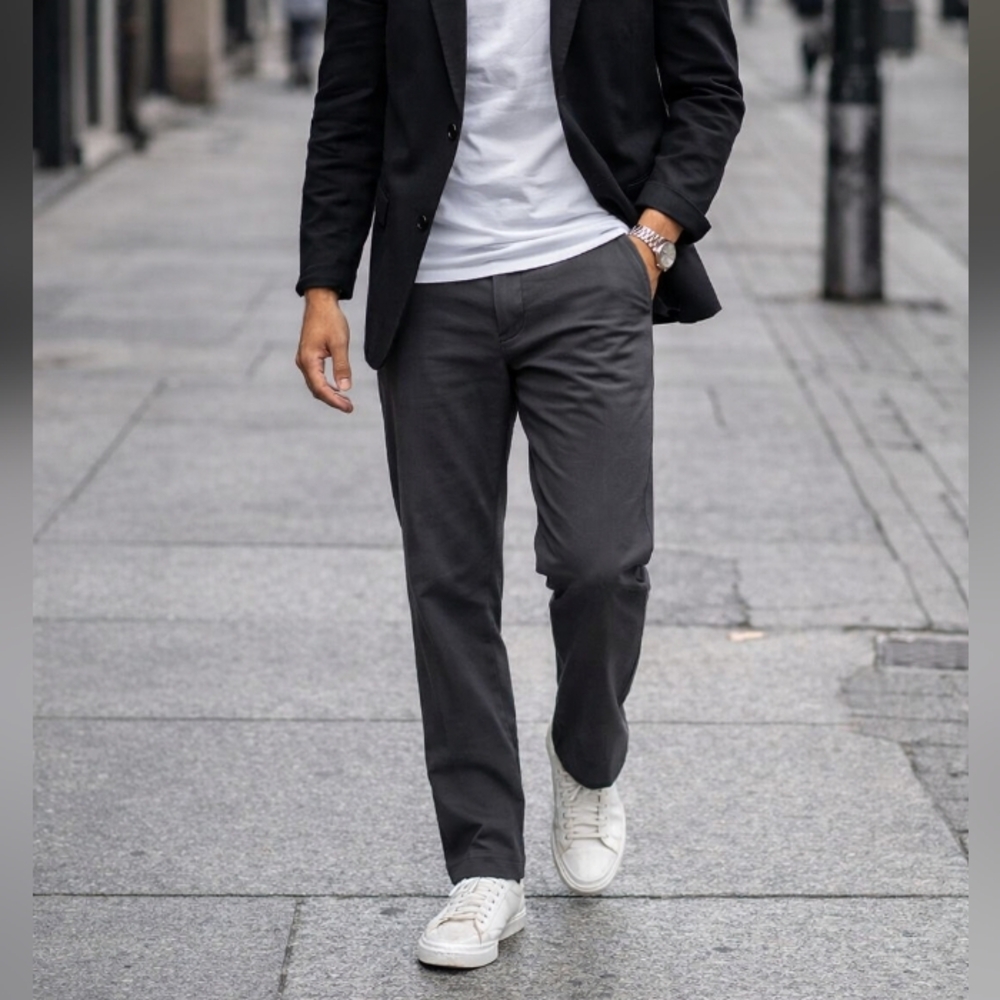 Goodman Gray Cotton Blend Straight-Leg Pants Classic Tailored Casual Office Mens